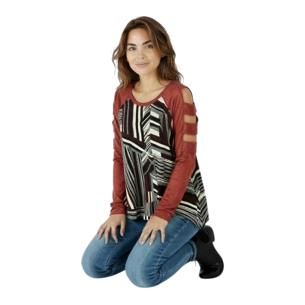 CY FASHION Women's New LongSleeve Cutout Abstract Top S/L - Picture 6 of 16